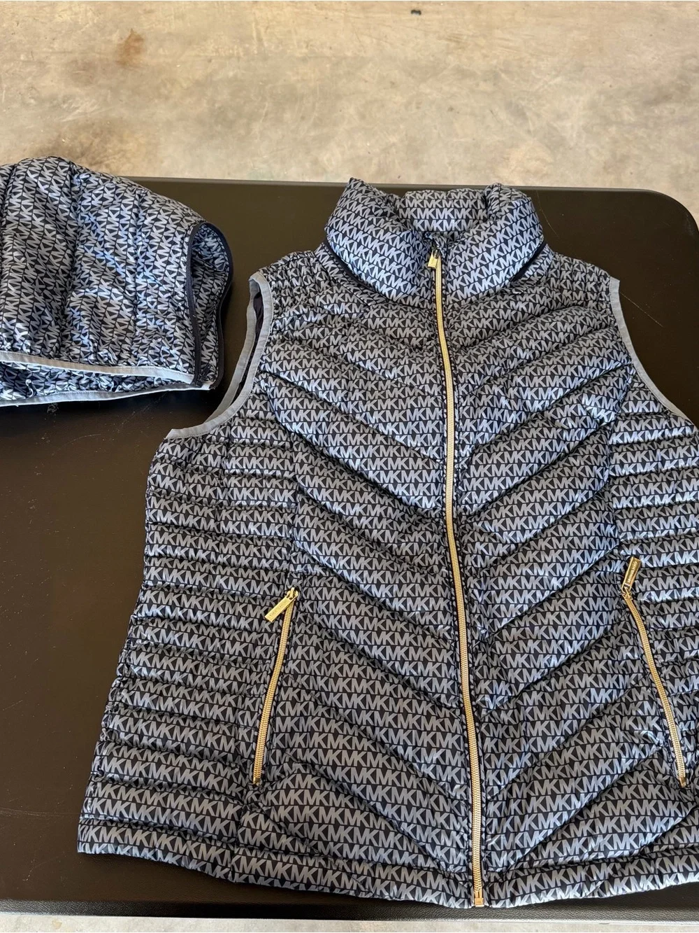 Michael Kors Navy Blue vest with Light Blue MK Logo Trim